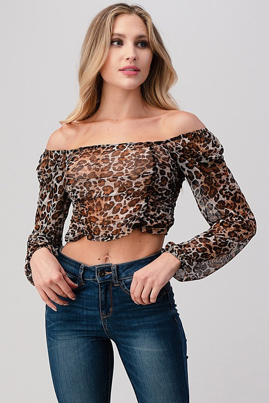 Leopard Mesh Crop Top Mesh Crop Top   