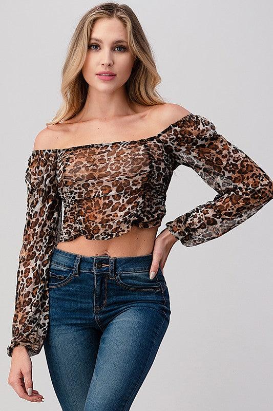 Leopard Mesh Crop Top - Three Mad Hatters Mercantile 