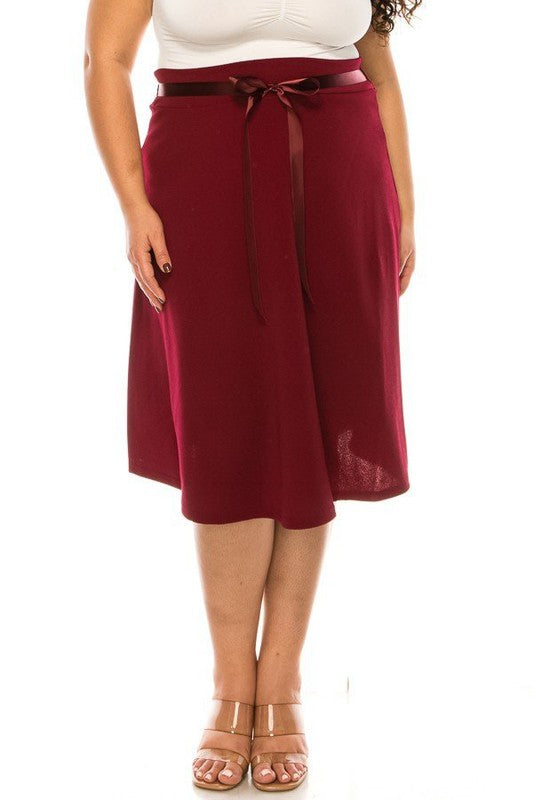 Plus size, solid, A-line, knee length skirt Midi Skirt Burgundy XL 