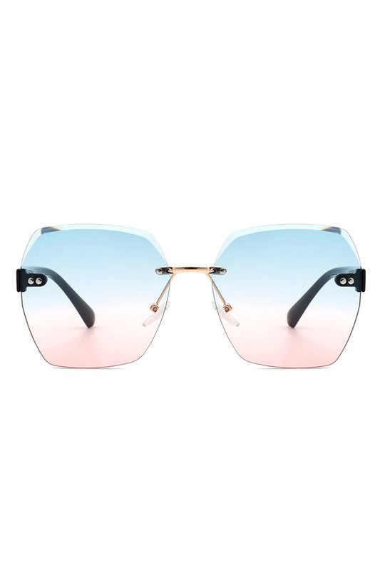 Oversize Square Geometric Rimless Sunglasses Rimless Sunglasses Blue/Pink OneSize 