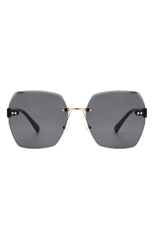 Oversize Square Geometric Rimless Sunglasses Rimless Sunglasses Black OneSize 