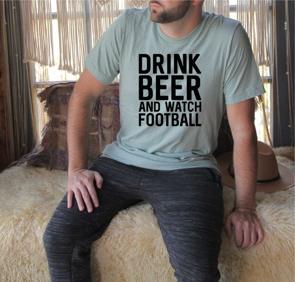 Drink Beer and Watch Football Mens Tee Graffic Tee Prism Dusty Blue L 