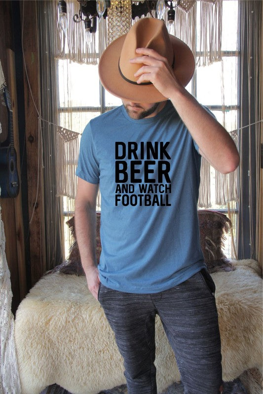 Drink Beer and Watch Football Mens Tee Graffic Tee Heather Deep Teal L 