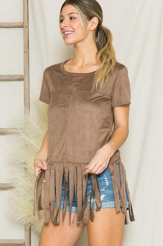 Micro Suede Fringe Top - Three Mad Hatters Mercantile 