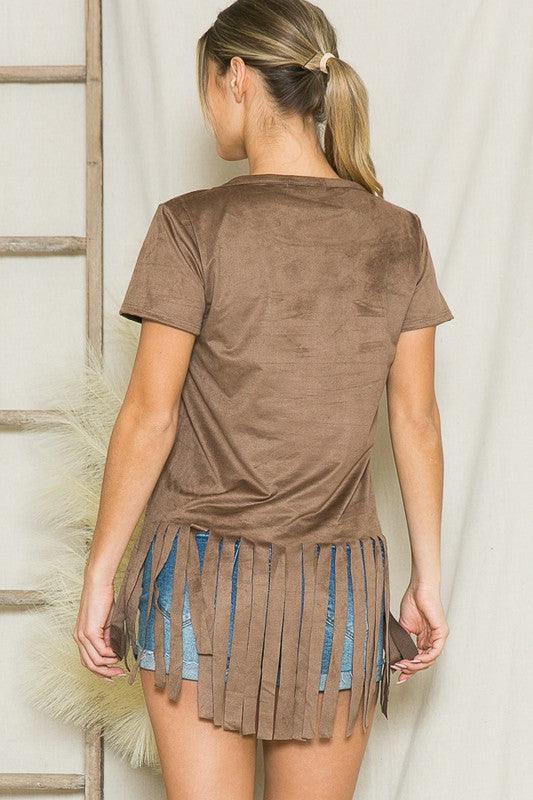 Micro Suede Fringe Top - Three Mad Hatters Mercantile 