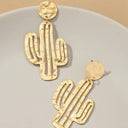 Hammered thin metal openwork cactus drop earrings