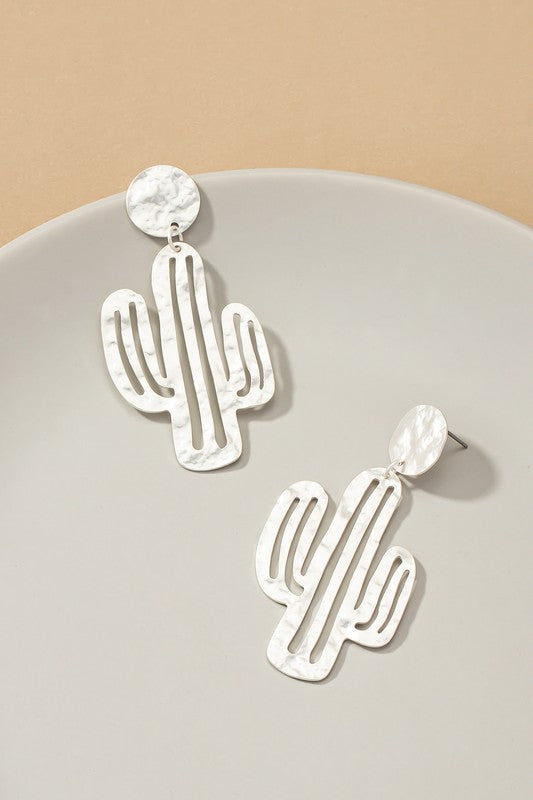 Hammered thin metal openwork cactus drop earrings Cactus Earrings Silver one size 