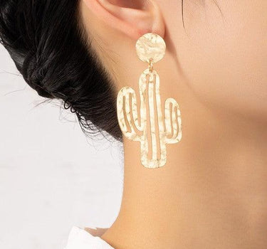 Hammered thin metal openwork cactus drop earrings