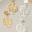 Hammered thin metal openwork cactus drop earrings