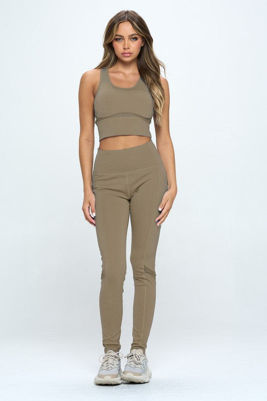 Women's Two Piece Activewear Set Cut Out Detail Activewear Set Mocha S 