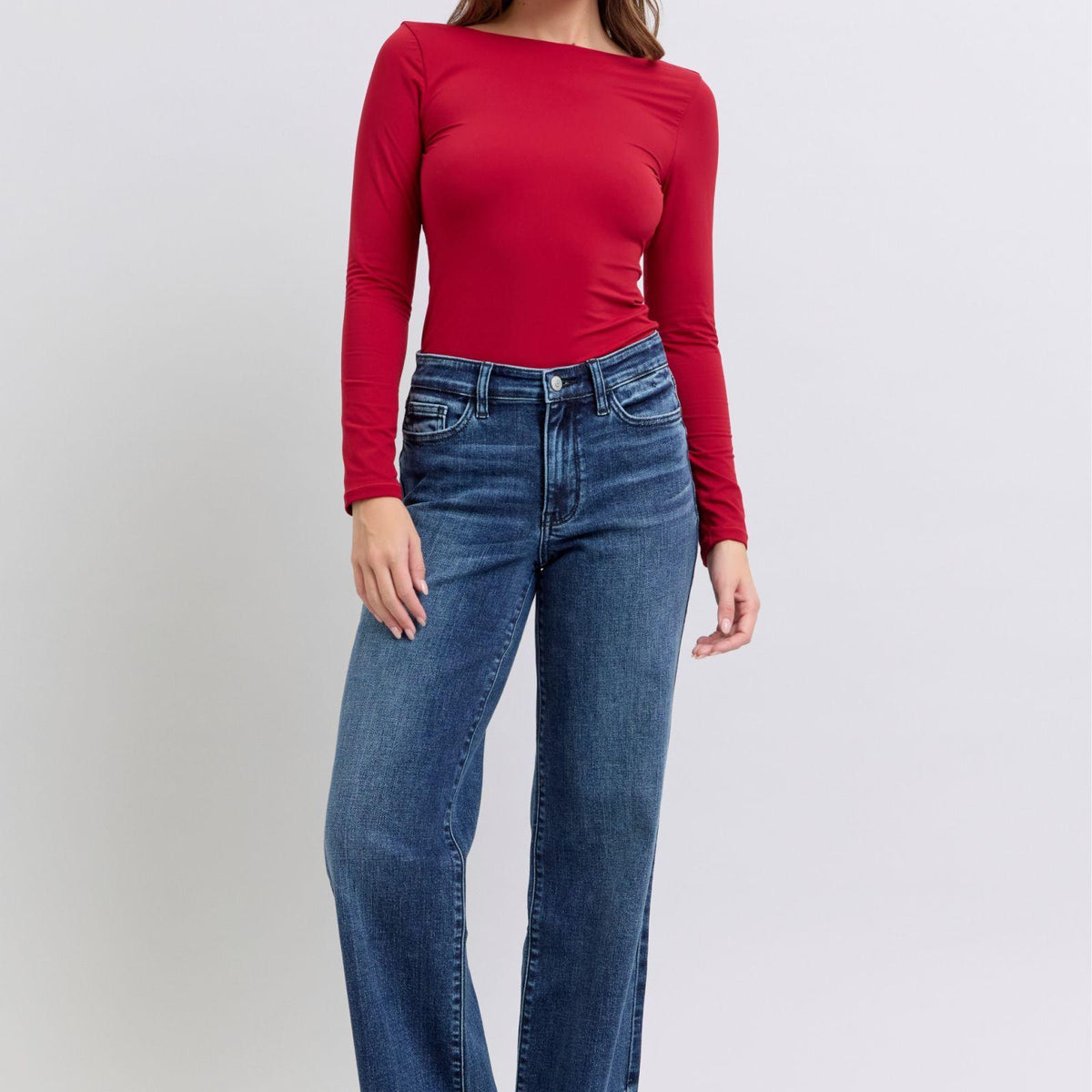 Judy Blue Raw Hem Mid Rise Jeans - Three Mad Hatters Mercantile 