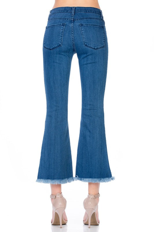 Mid-Rise Crop Flare Leg Denim Ankle Jeans pants Flare Leg Jeans   