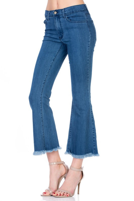 Mid-Rise Crop Flare Leg Denim Ankle Jeans pants Flare Leg Jeans   