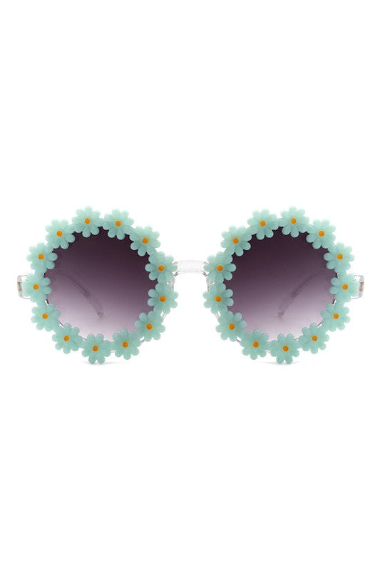 Round Daisy Flower Shape Circle Floral Sunglasses Sunglasses Light Green OneSize 