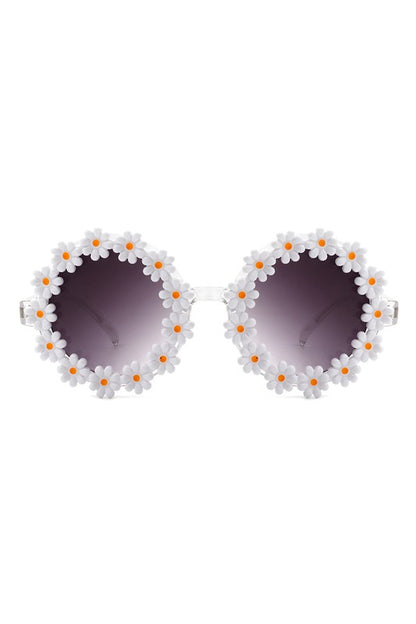 Round Daisy Flower Shape Circle Floral Sunglasses Sunglasses White OneSize 