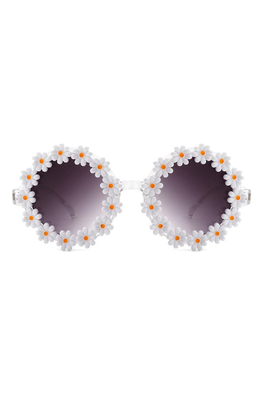 Round Daisy Flower Shape Circle Floral Sunglasses Sunglasses White OneSize 