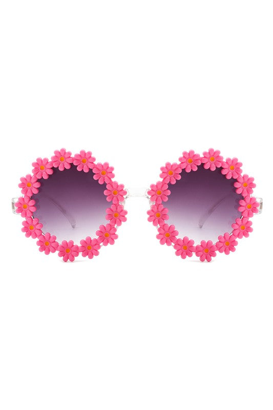 Round Daisy Flower Shape Circle Floral Sunglasses Sunglasses Fushia OneSize 