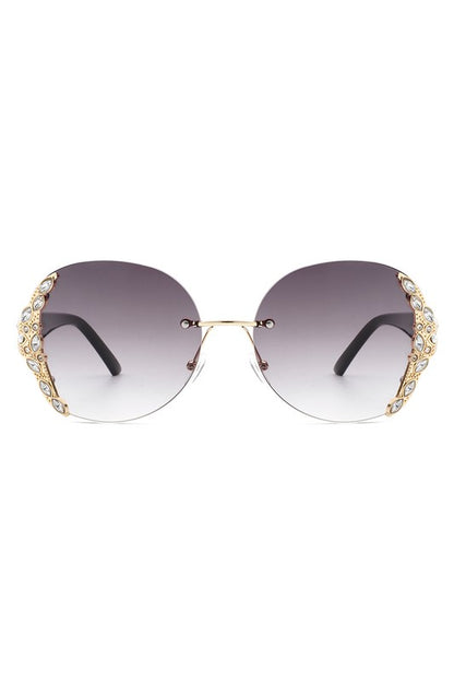 Women Rimless Round Rhinestone Oversize Sunglasses Sunglasses Gradient Purple OneSize 