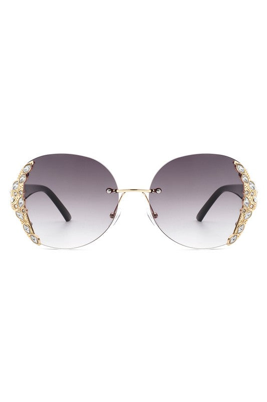 Women Rimless Round Rhinestone Oversize Sunglasses Sunglasses Gradient Purple OneSize 