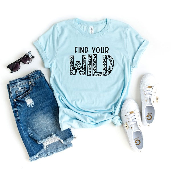 Leopard Find Your Wild Short Sleeve Graphic Tee graphic t-shirt Ice Blue XS 