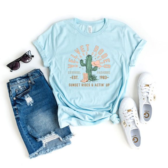 Velvet Rodeo Cactus Short Sleeve Graphic Tee Graphic Tee Ice Blue Large 