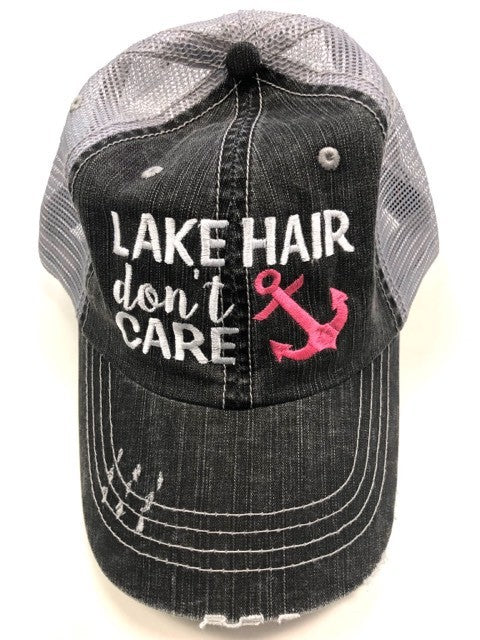 Lake Hair Don't Care Anchor Trucker Hat Cap Pink Anchor OS 