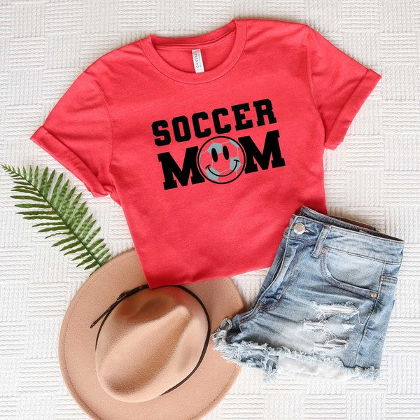 Soccer Mom Smiley Face Short Sleeve Graphic Tee graphic t-shirt H Red XS 