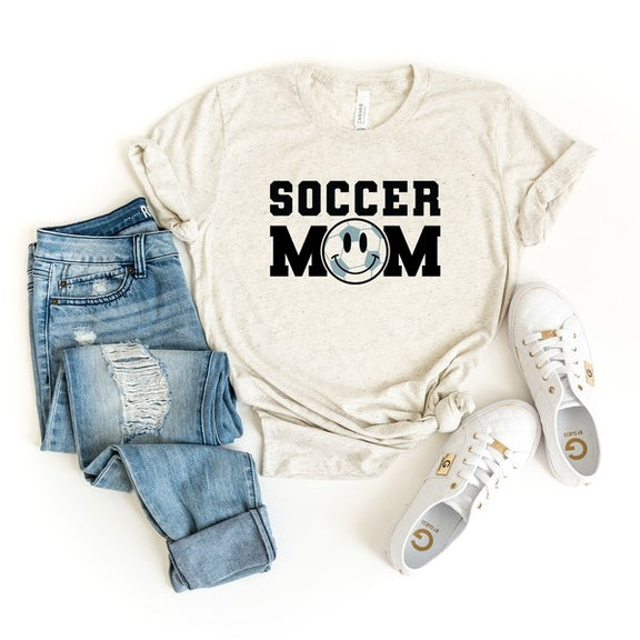 Soccer Mom Smiley Face Short Sleeve Graphic Tee graphic t-shirt Oatmeal Large 