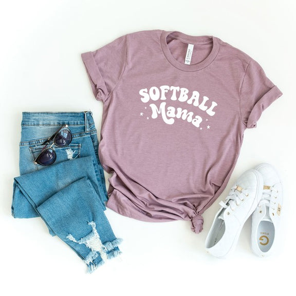 Softball Mama Stars Short Sleeve Graphic Tee graphic t-shirt Orchid XS 