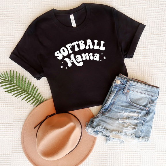 Softball Mama Stars Short Sleeve Graphic Tee graphic t-shirt Black XS 