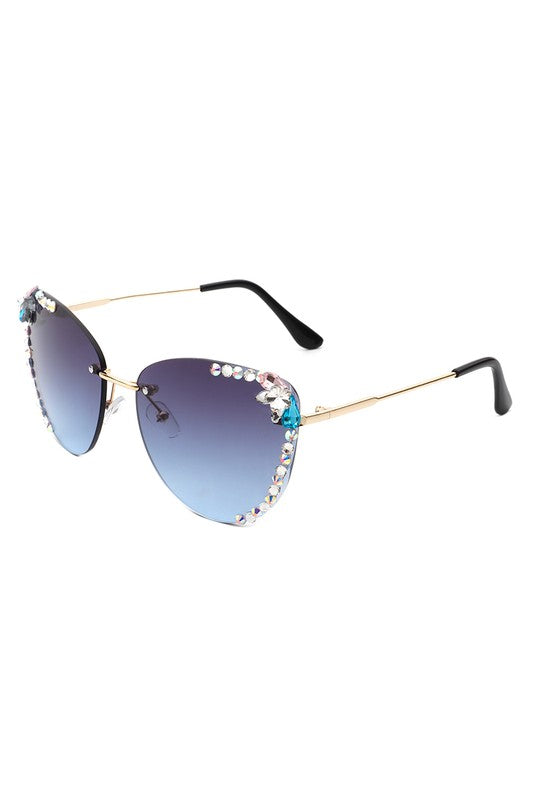 Rimless Rhinestone Fashion Cat Eye Sunglasses Sunglasses   