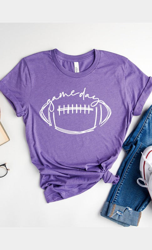 Cursive Football Game Day Graphic Tee Graffic Tee Heather Purple S 