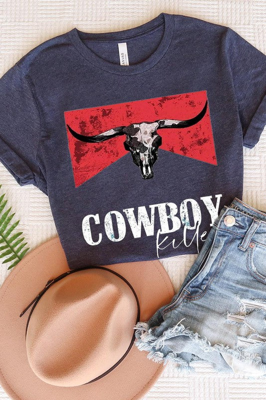 Cowboy Life Short Sleeve Womens Graphic T-shirt HEATHER NAVY S 