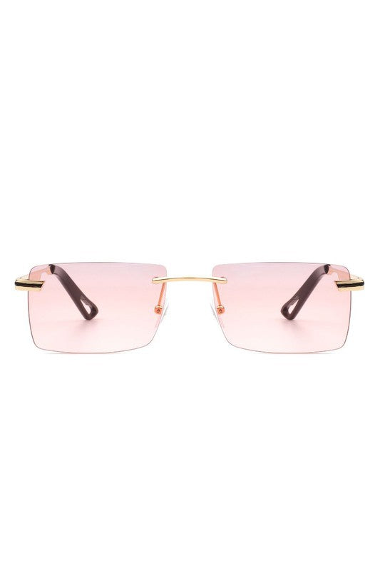 Rectangle Rimless Retro Flat top Sunglasses Sunglasses Pink OneSize 