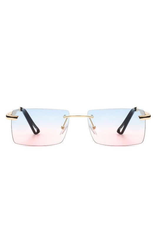 Rectangle Rimless Retro Flat top Sunglasses Sunglasses Blue/Pink Gradient OneSize 