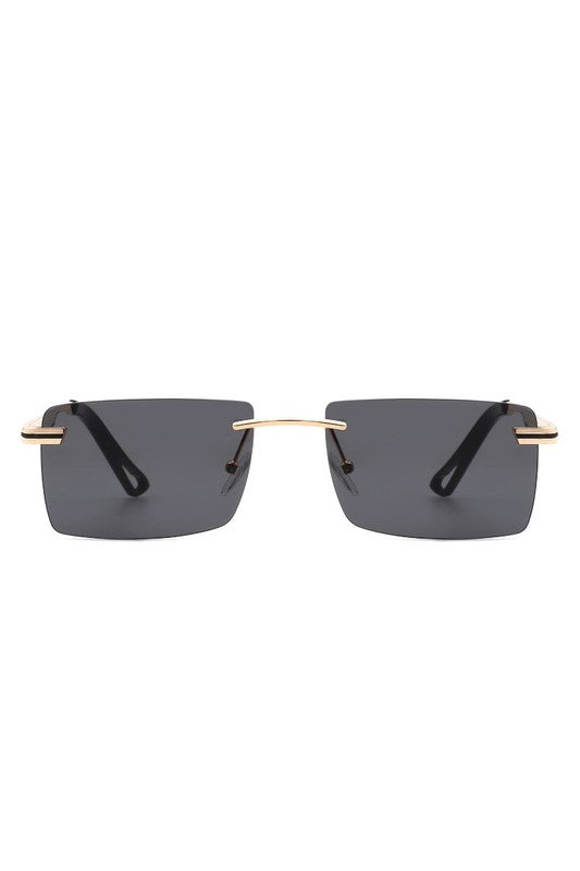 Rectangle Rimless Retro Flat top Sunglasses Sunglasses Black OneSize 