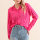 Satin Shirt Blouse with Chevron Fringe Long Sleeve Blouse   