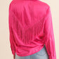 Satin Shirt Blouse with Chevron Fringe Long Sleeve Blouse   