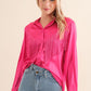 Satin Shirt Blouse with Chevron Fringe Long Sleeve Blouse