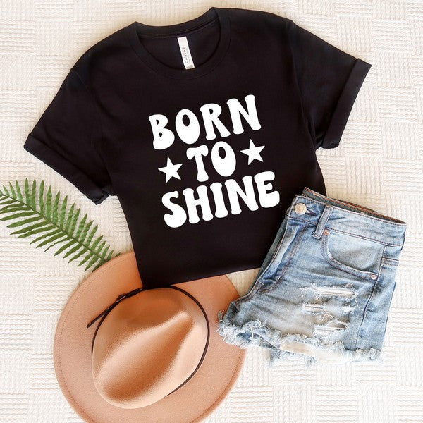 Born To Shine Stars Short Sleeve Graphic Tee graphic t-shirt Black XS 