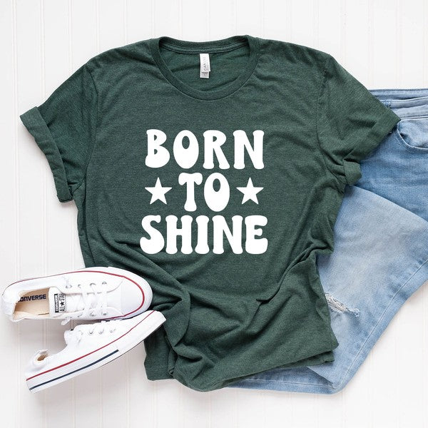 Born To Shine Stars Short Sleeve Graphic Tee graphic t-shirt Forest XS 