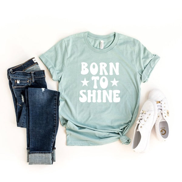 Born To Shine Stars Short Sleeve Graphic Tee graphic t-shirt Seafoam XS 