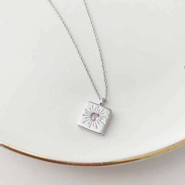 Libi Pink Crystal Heart Necklace - Three Mad Hatters Mercantile 