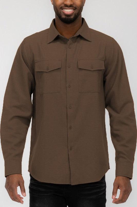 Mens Solid Flannel Shirt - Three Mad Hatters Mercantile 