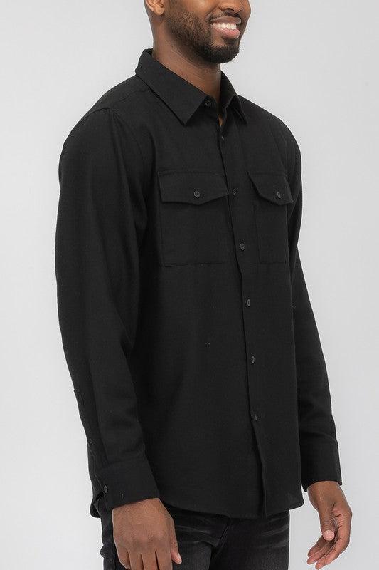 Mens Solid Flannel Shirt - Three Mad Hatters Mercantile 