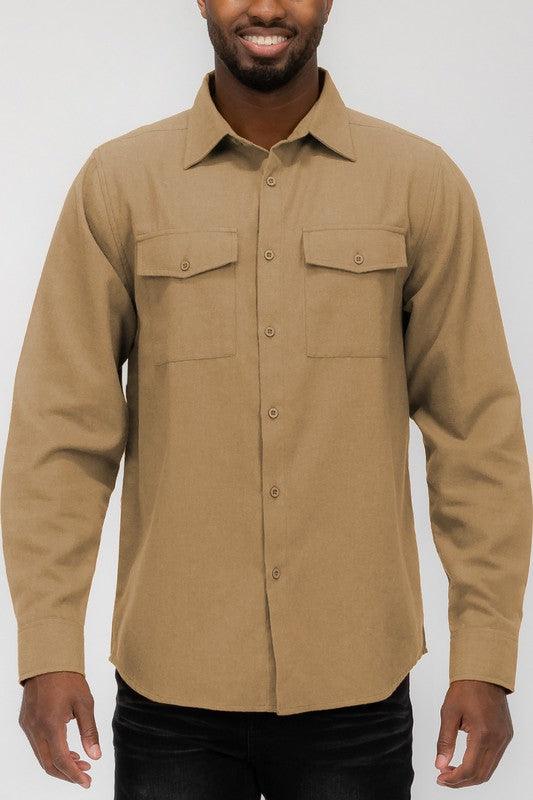 Mens Solid Flannel Shirt - Three Mad Hatters Mercantile 