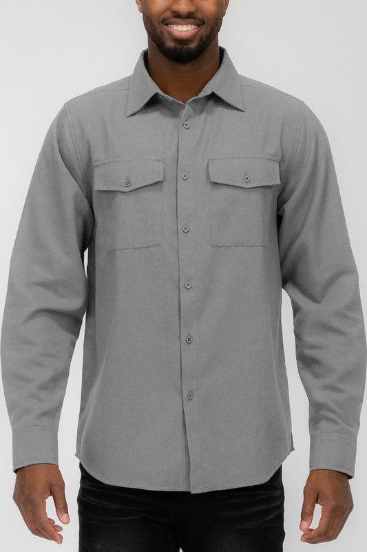Mens Solid Flannel Shirt - Three Mad Hatters Mercantile 