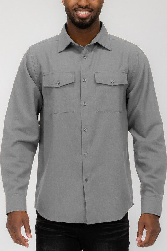 Weiv Mens Solid Flannel Shirt Mens Flannel Shirt Light Grey 2XL 