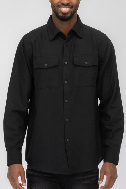 Weiv Mens Solid Flannel Shirt Mens Flannel Shirt BLACK 2XL 