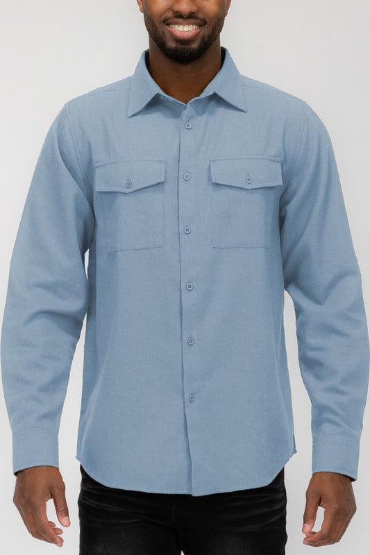Mens Solid Flannel Shirt - Three Mad Hatters Mercantile 